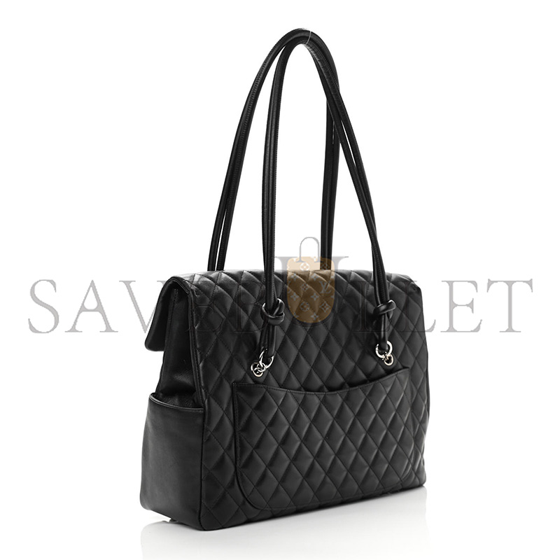 Ch*el calfskin quilted large cambon flap black white as6339 (33*24*11cm)